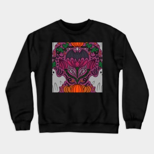 Spooky Ghosts Cute Halloween Damask Print with Ghosts and Bats and Pumpkins Pink Crewneck Sweatshirt